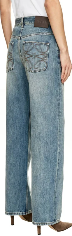 Wide-Leg Jeans mit Anagram-Stickerei Mittelblau