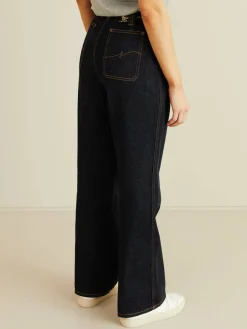 Wide-Leg Jeans mit Bindeelement Marineblau