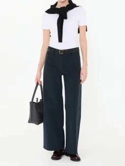 Wide-Leg Stoffhose 'Megan' aus Baumwolle Marineblau