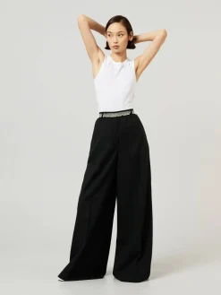 Wide-Leg-Stoffhose Schwarz