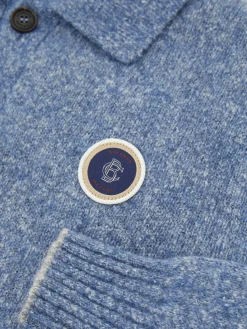 Woll-Baumwollpullover mit Polokragen Blau