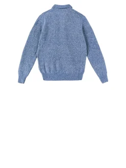 Woll-Baumwollpullover mit Polokragen Blau