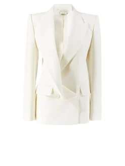 Wollblazer mit Schulterpolster Crème
