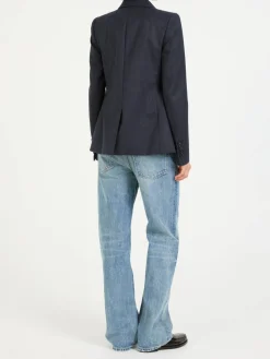 Wollblazer mit Schulterpolster Marineblau