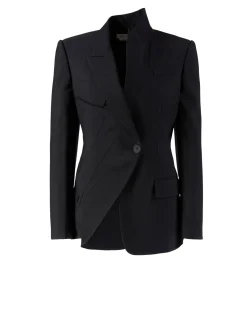 Wollblazer mit Schulterpolstern Schwarz