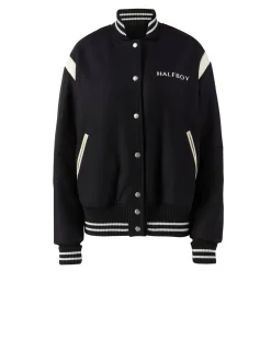 Wollbomberjacke im College-Stil Schwarz