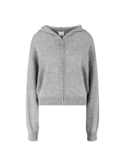 Woll-Cashmere-Kapuzenjacke mit Reißverschluss Grau