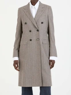 Woll-Cashmere-Mantel mit Fischgrätmuster Braun