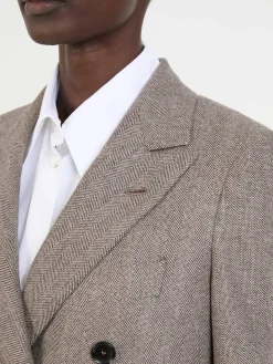 Woll-Cashmere-Mantel mit Fischgrätmuster Braun