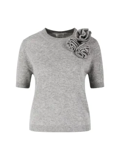 Woll-Cashmere-Pullover mit Blumendetail Grau