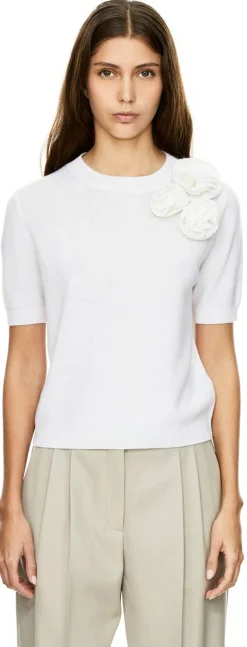 Woll-Cashmere-Pullover mit Blumendetail Weiß