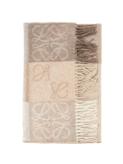 Woll-Cashmere-Schal mit Schachbrettmuster Beige