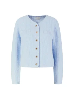Woll-Cashmere-Strickjacke mit Rundhalsausschnitt Hellblau
