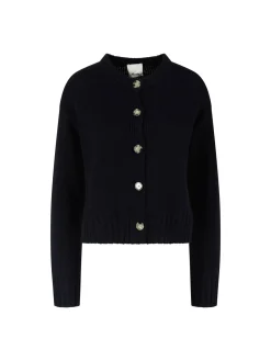 Woll-Cashmere-Strickjacke mit Rundhalsausschnitt Marineblau