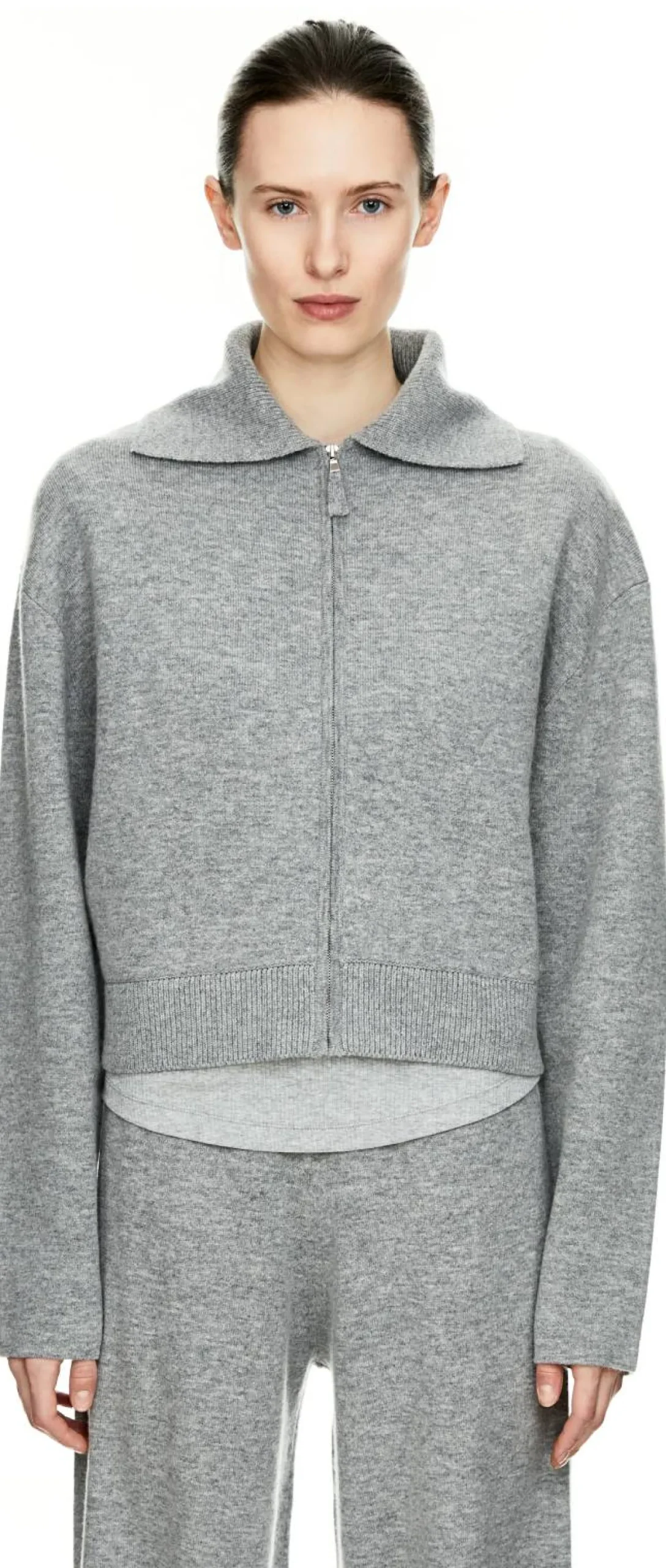 Woll-Cashmere-Strickjacke mit Reißverschluss Grau