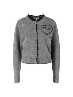Woll-Cashmere-Strickjacke mit Herz-Stickerei Grau