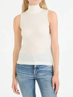 Woll-Cashmere-Top mit Rollkragen 'Delicate' Crème