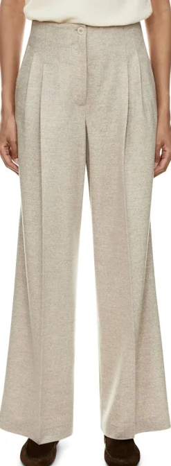 Wollhose 'Lainie Pepita' mit Bundfalten Alabaster/Taupe