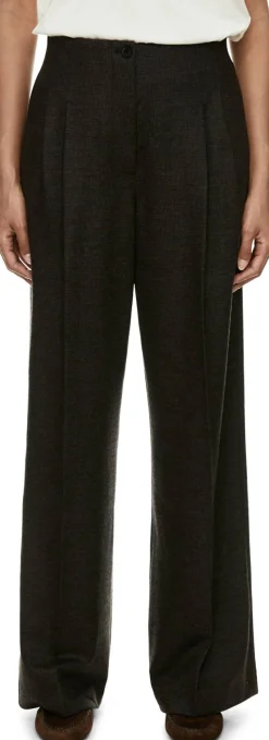 Wollhose 'Lainie Pepita' mit Bundfalten Nero/Schokolade