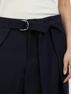 Wollhose mit Gürtel Marineblau