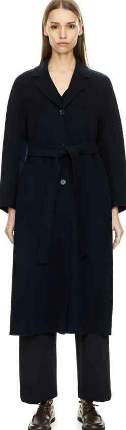 Wollmantel 'Dama' mit Taillengürtel Marineblau