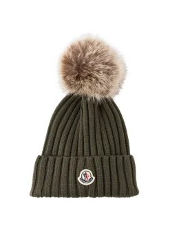 Wollmütze mit Bommel Khaki
