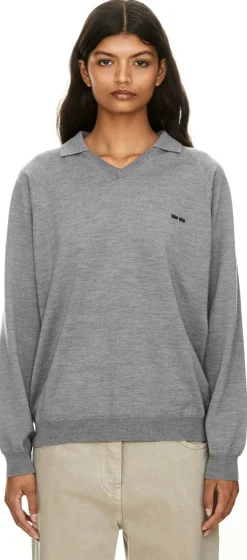 Wollpullover mit Polokragen Grau