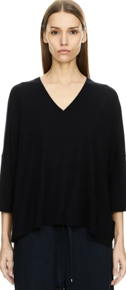 Wollpullover mit V-Ausschnitt Marineblau