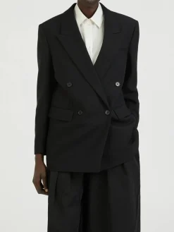 Woll-Seidenblazer mit Schulterpolstern 'Myriam' Schwarz