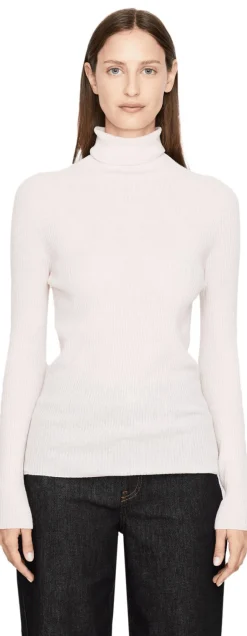 Woll-Seidenpullover mit Rollkragen Rosé