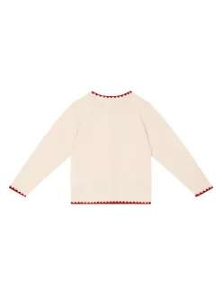 Wollstrickjacke mit Erdbeer-Stickerei Rosé