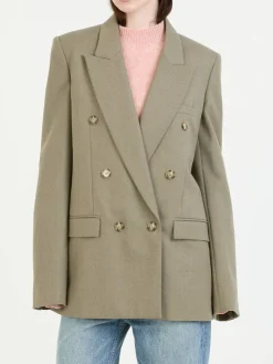 Zweireihiger Blazer aus Wolle Khaki